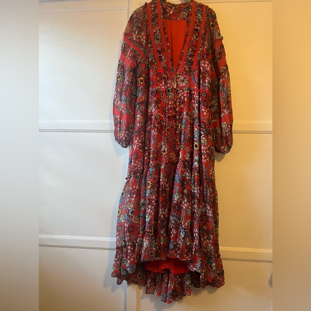 Free People Cassis Printed Chiffon Dress